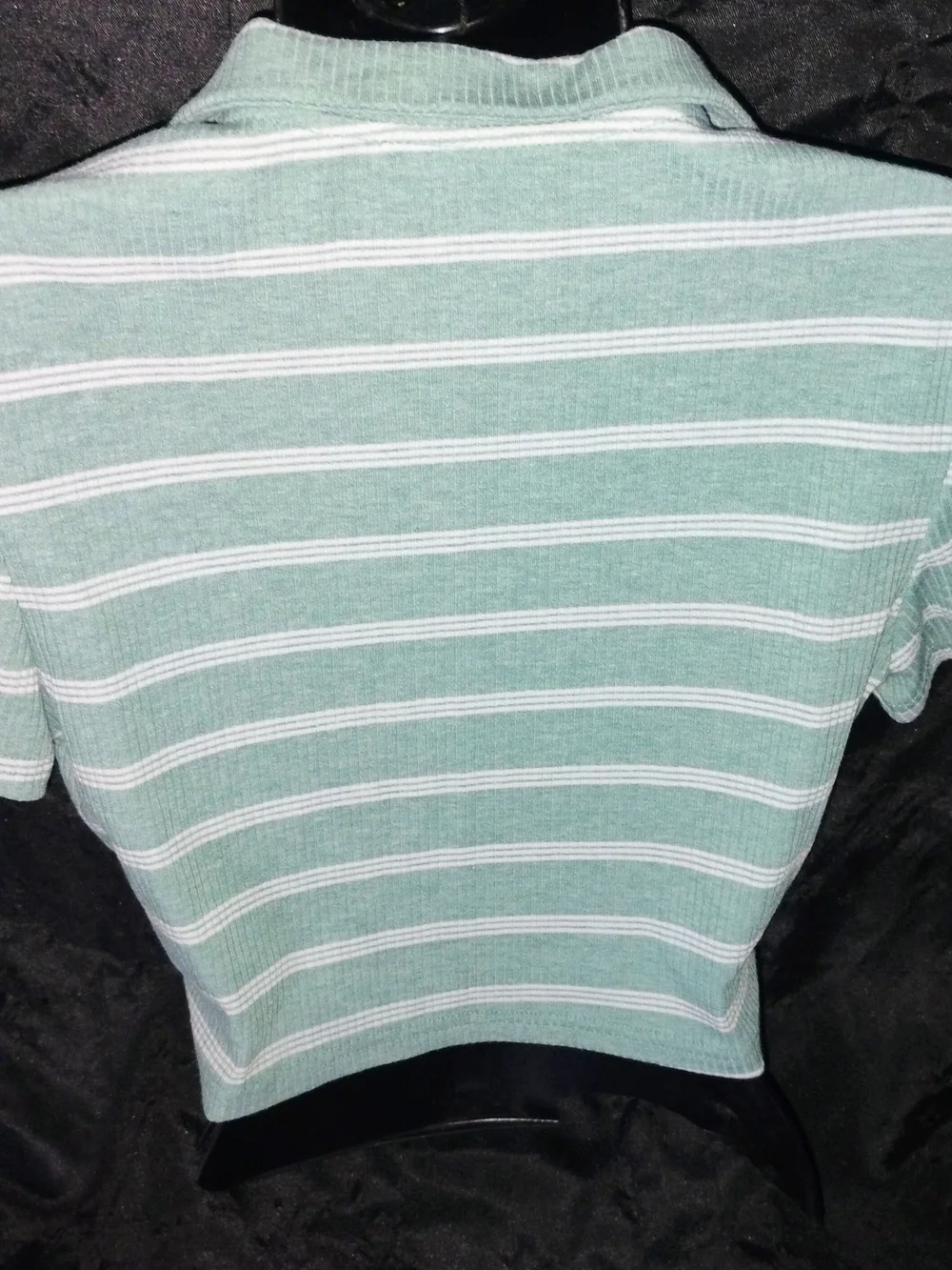 SHEIN Mint Green & White Striped Cropped Collared Top - Picture 4 of 8